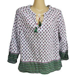 Boden Shirt Top Gauzy Lightweight Tie Neck‎ Floral Tassel Boho Blouse Size 2